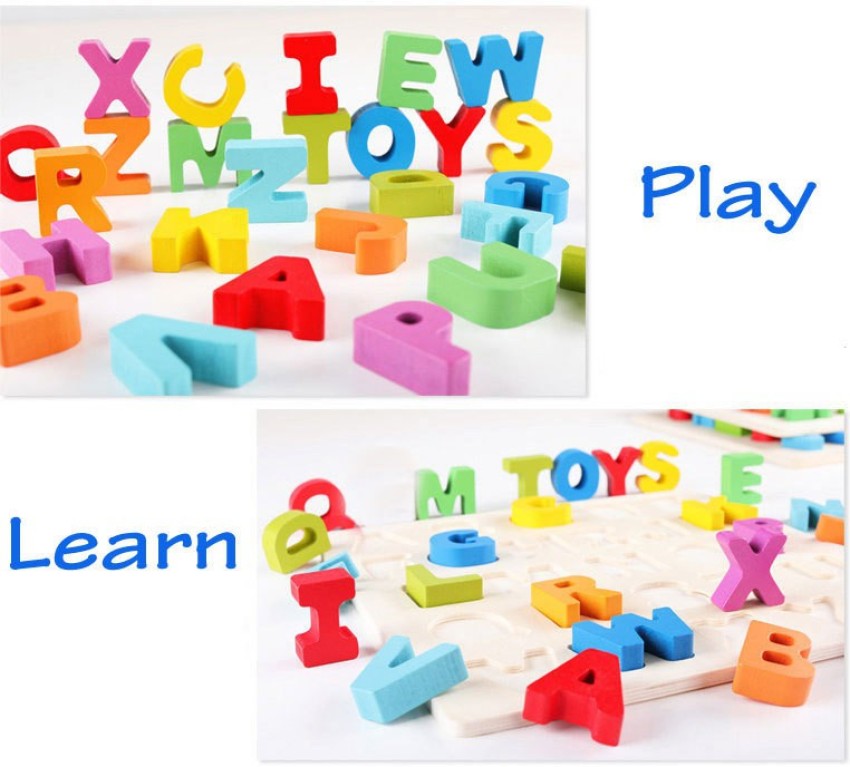 Alphabet Puzzles - 3D Wood Alphabet / Number / Shape Puzzle Set ABC Letter Wooden  Puzzles Board Educational Matching Game Learning Puzzles Board Perfect Toy  Gift for 3+ Years Old Boy Girl 