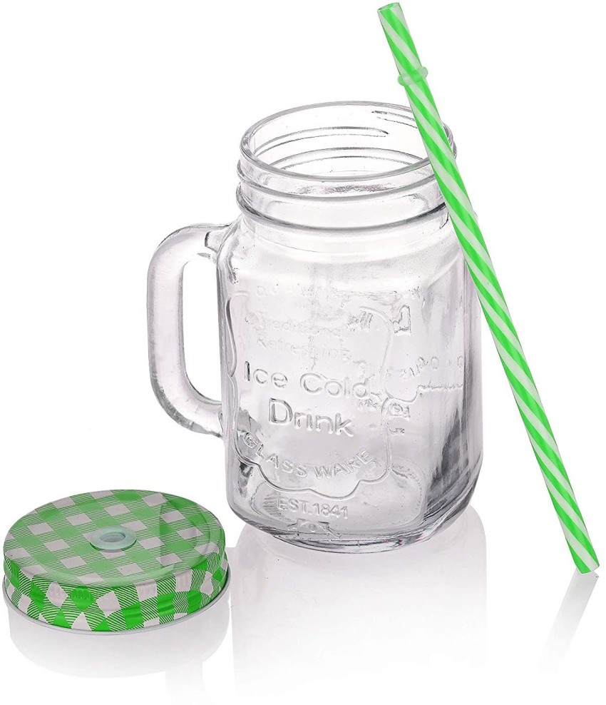 500 mL Square Mason jar Glass Cups with Lids and Straws