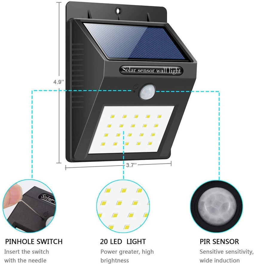 GLOBLE Solar LED Light with Automatic Day Night on Off Switch Small Black Pack of 2 Solar Light Set