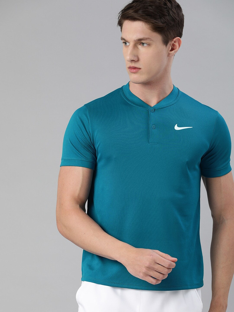 NIKE Solid Men Mandarin Collar Blue T Shirt Buy NIKE Solid Men