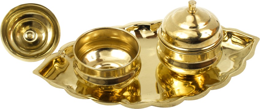 Hashcart Brass Pooja Thali Brass Plate Indian Thali - Aarti Thali, Haldi  Kumkum Return Gift - Brass Indian Pooja Thali Set [8.7 inch]