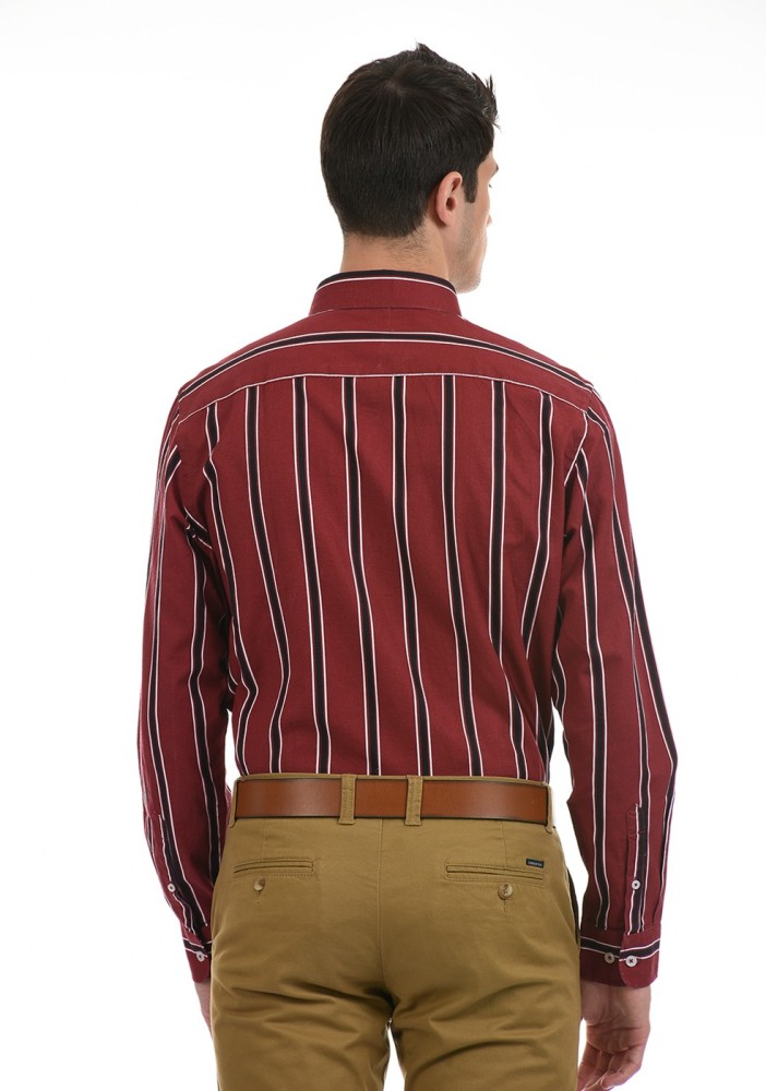 London Fog Men Striped Casual White, Maroon, Black Shirt - Buy