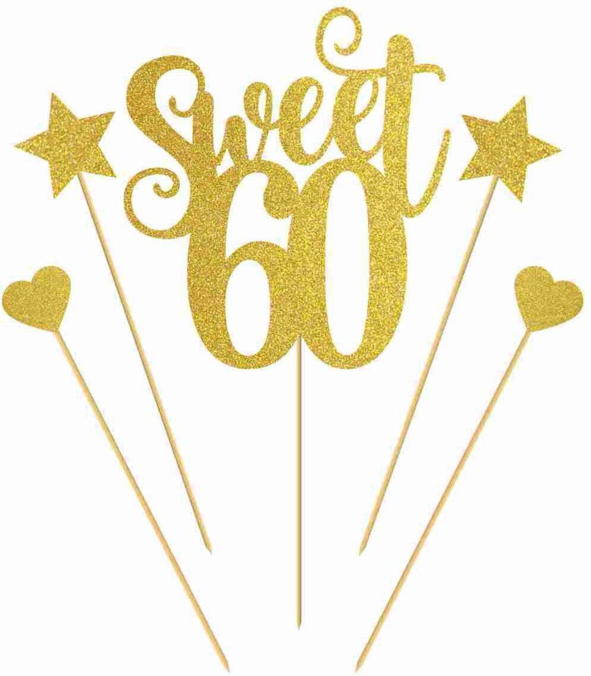 60th Anniversary Cake Topper Gold Glitter, 60 Wedding Anniversary