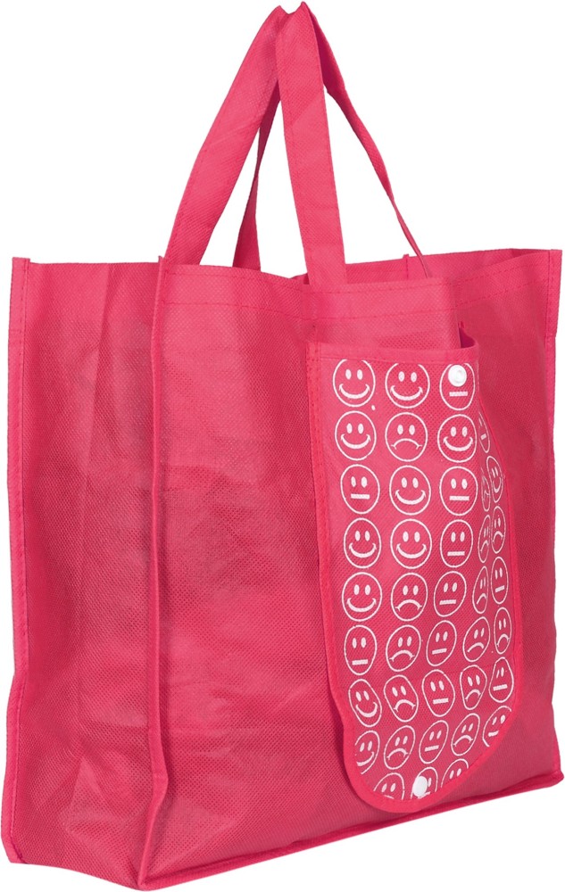 KUBER INDUSTRIES Shopping Grocery Bags Foldable, Washable Grocery Tote Bag  with One Small Pocket, Eco-Friendly Purse Bag Fits in Pocket Waterproof &  Lightweight (Set Of 2,Orange & Pink) Pack of 2 Grocery