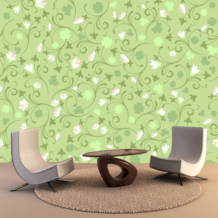 3D Light Green PVC Flower Wallpaper, For Home, Size: 3 mm