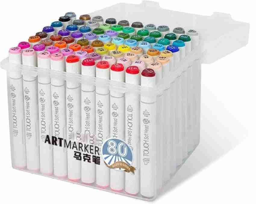 ARTTWALA TOUCH WOOL ALCOHOL MARKERS SET 80 SHADES WHITE BODY  WITH PLASTIC CARRY BOX (80 SHADES) - ALCOHOL MARKERS SET