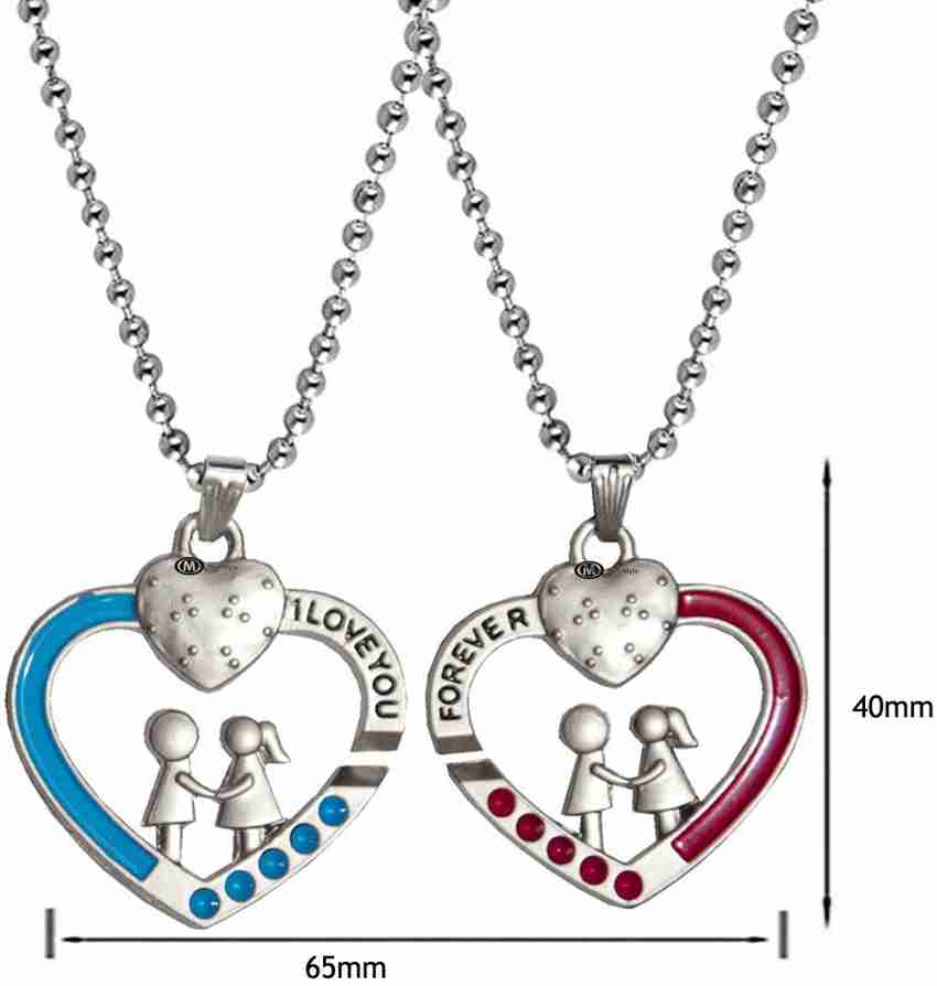 Simple love you stainless steel broken two heart pendant men couples chain necklace sale