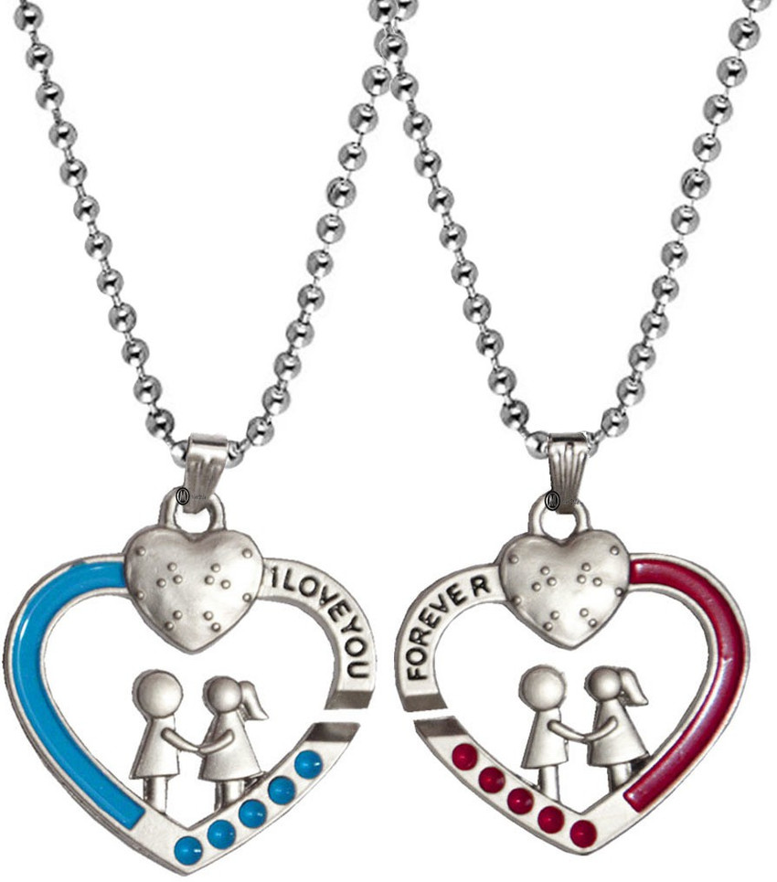 M Men Style Valentine Gift I Love You Forever Heart Couple Engraved Dual Locket Pendant Necklace Chain Unisex Jewellery 1 Pair For His And Her For Couple Husband Wife Boyfriend Girlfriend Boys