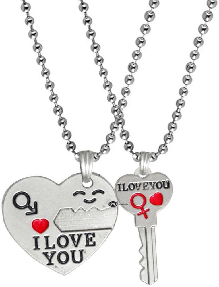 M Men Style Valentine Gift I Love You Engraved Heart And Key Dual Locket  Pendant Necklace Chain Unisex Jewellery 1 Pair For His And Her For Couple  Husband Wife Boyfriend Girlfriend Boys