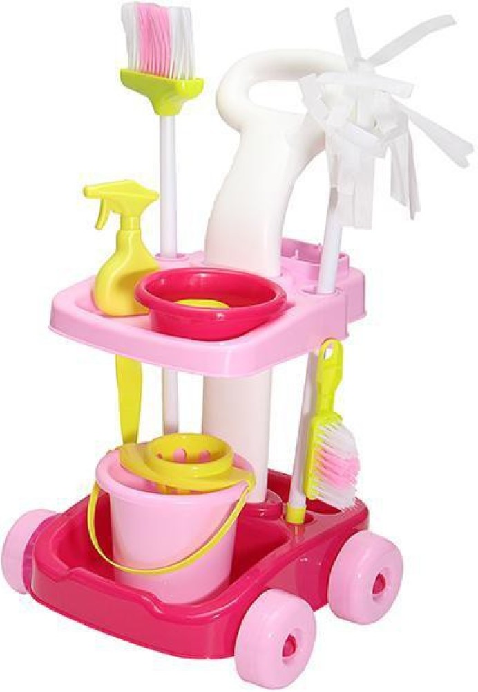 Pretend Play Toy Cleaning Toy Set Plastic Cart Cleaning Tool Set For Kids