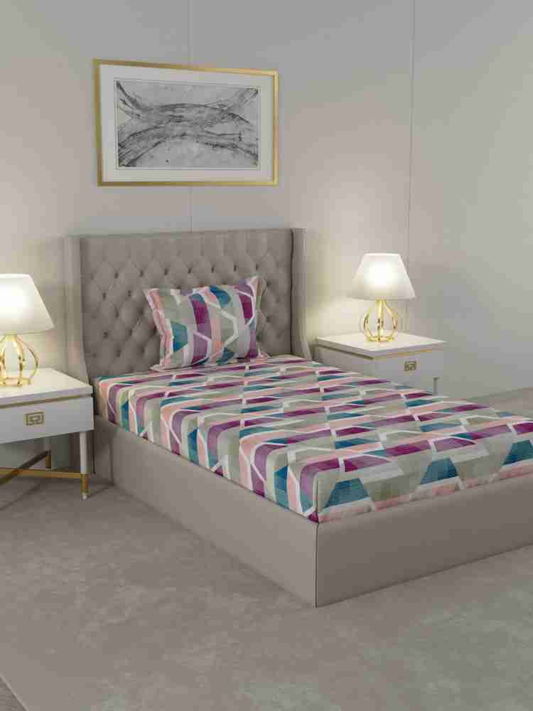 Raymond Home 104 TC Cotton Single Geometric Flat Bedsheet Buy