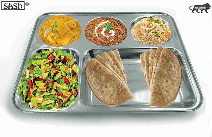 IndiaBigShop Stainless Steel Rectangular Thali Plate, 5