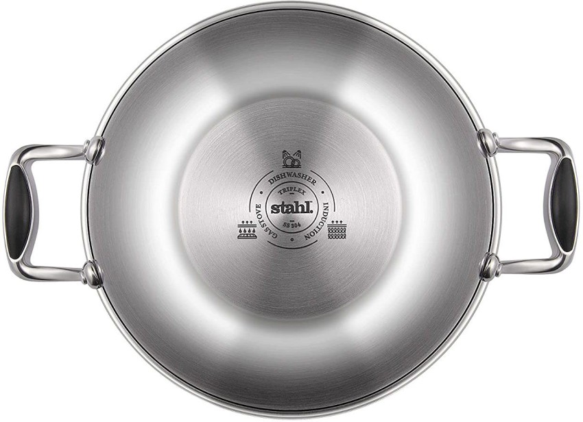 Stahl Triply Stainless Steel Pan I Frying Pan Without Lid I Induction Base  Fry Pan I Artisan 4438,Dia 18 cm, 0.9 L (Serves 1 Person)