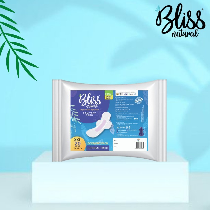 BlissNatural BLISS NATURAL ORGANIC COTTON PADS FOR WOMEN 320mm (XXL) 6,s  USED FOR HEAVY FLOW Sanitary Pad, Buy Women Hygiene products online in  India