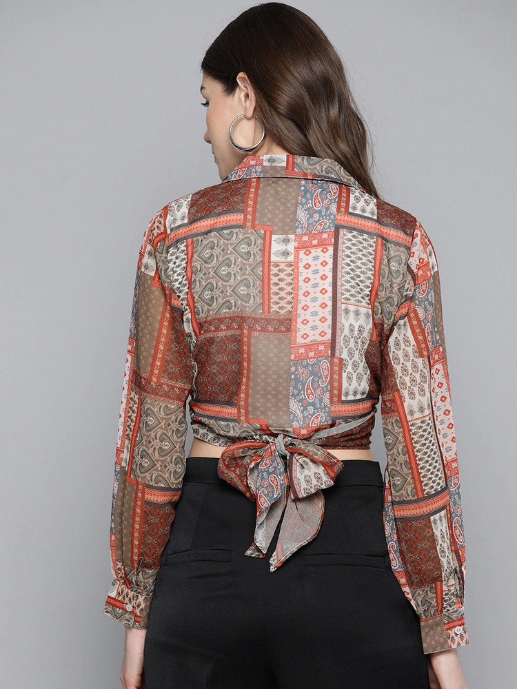 SASSAFRAS Casual Full Sleeve Printed Women Brown Top Buy