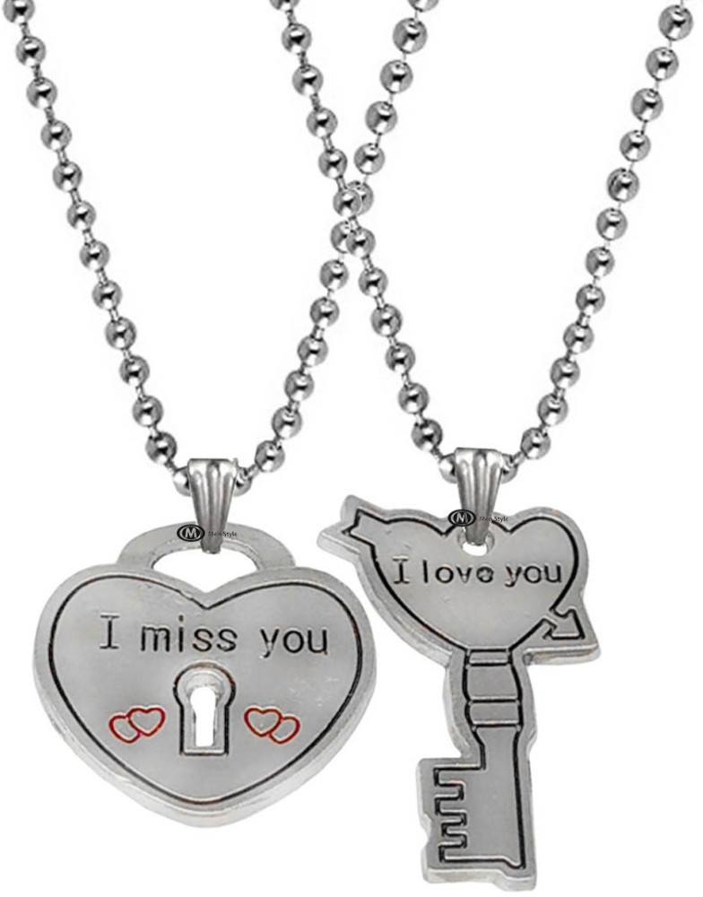 M Men Style Valentine Gift I Love You Engraved Heart And Key Dual Locket  Pendant Necklace Chain Unisex Jewellery 1 Pair For His And Her For Couple  Husband Wife Boyfriend Girlfriend Boys