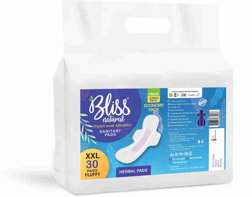 Buy BLISSNATURAL Organic Sanitary Pads For Women, Jumbo Pack, Size - XL
