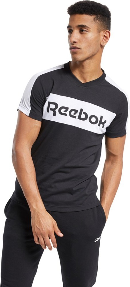 REEBOK Printed Neck T-Shirt Best Black REEBOK Prices - Online T-Shirt Printed Neck V at India Black Men in V Men Buy