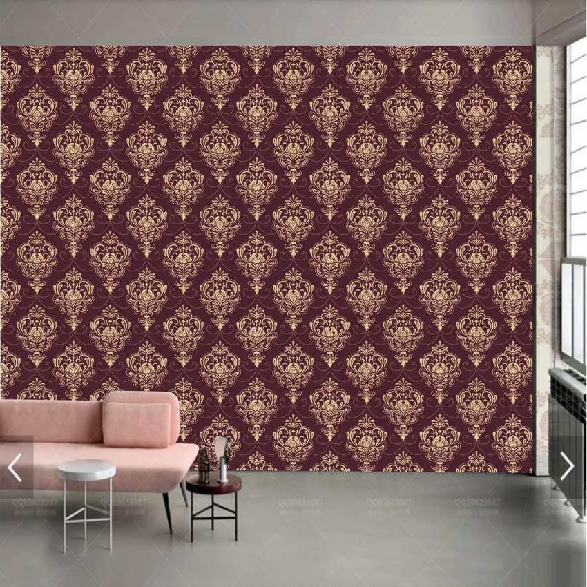 Burgundy leaves and gold dots Nature Wallpaper  TenStickers
