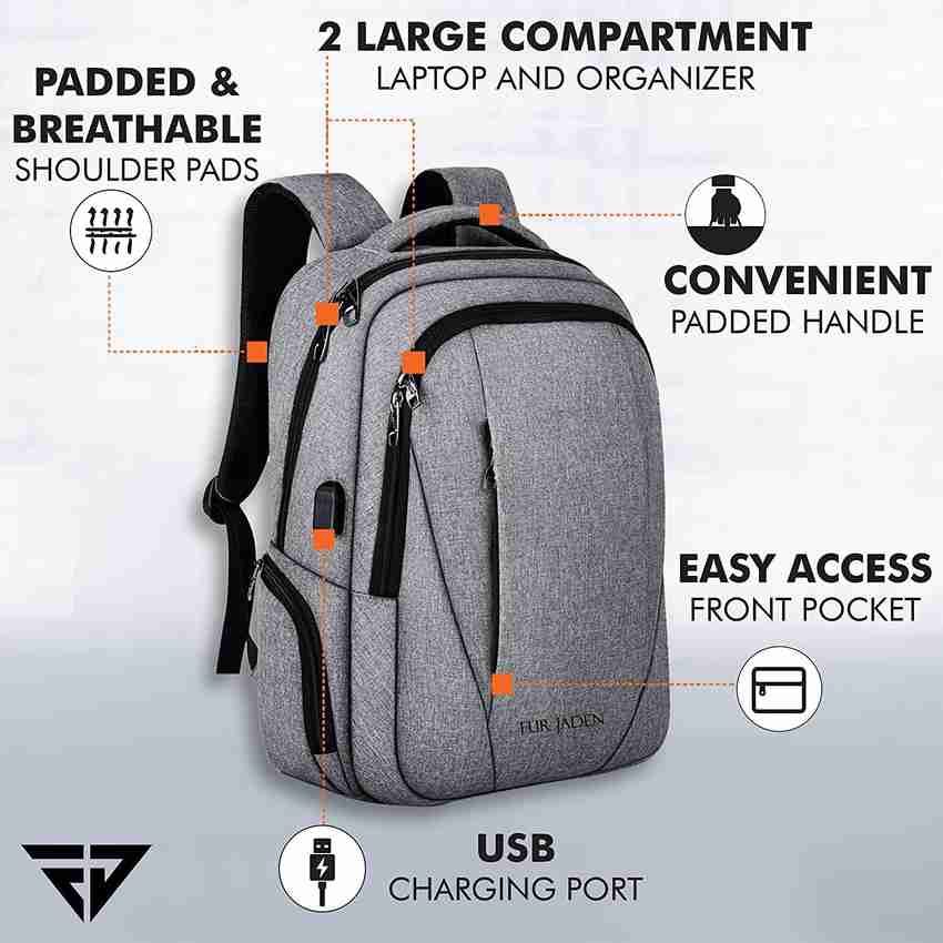 FUR JADEN Travel Laptop Backpack Business Backpacks with USB Charging Port Water Resistant College School Computer Bag for Men Women Fits Under 15.6 inch Laptop and Notebook 24 L Laptop Backpack