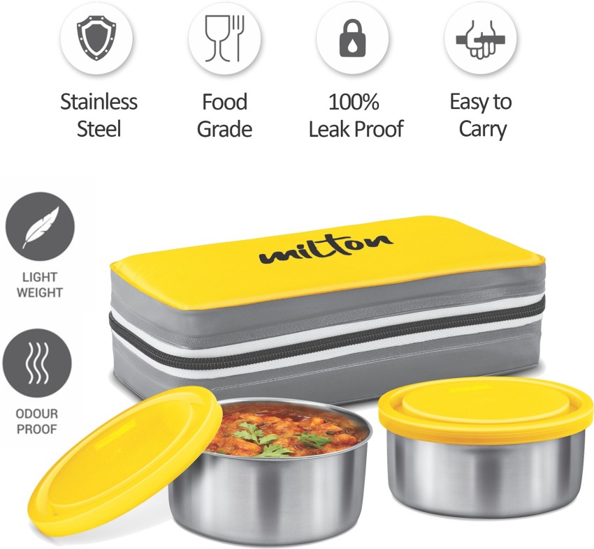 Milton New Brunch Plastic Yellow Lunch Box Of 590 ML To Keep Food Warm For  Hours