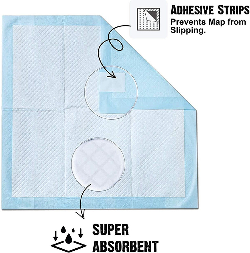 Puppy pads with adhesive strips top