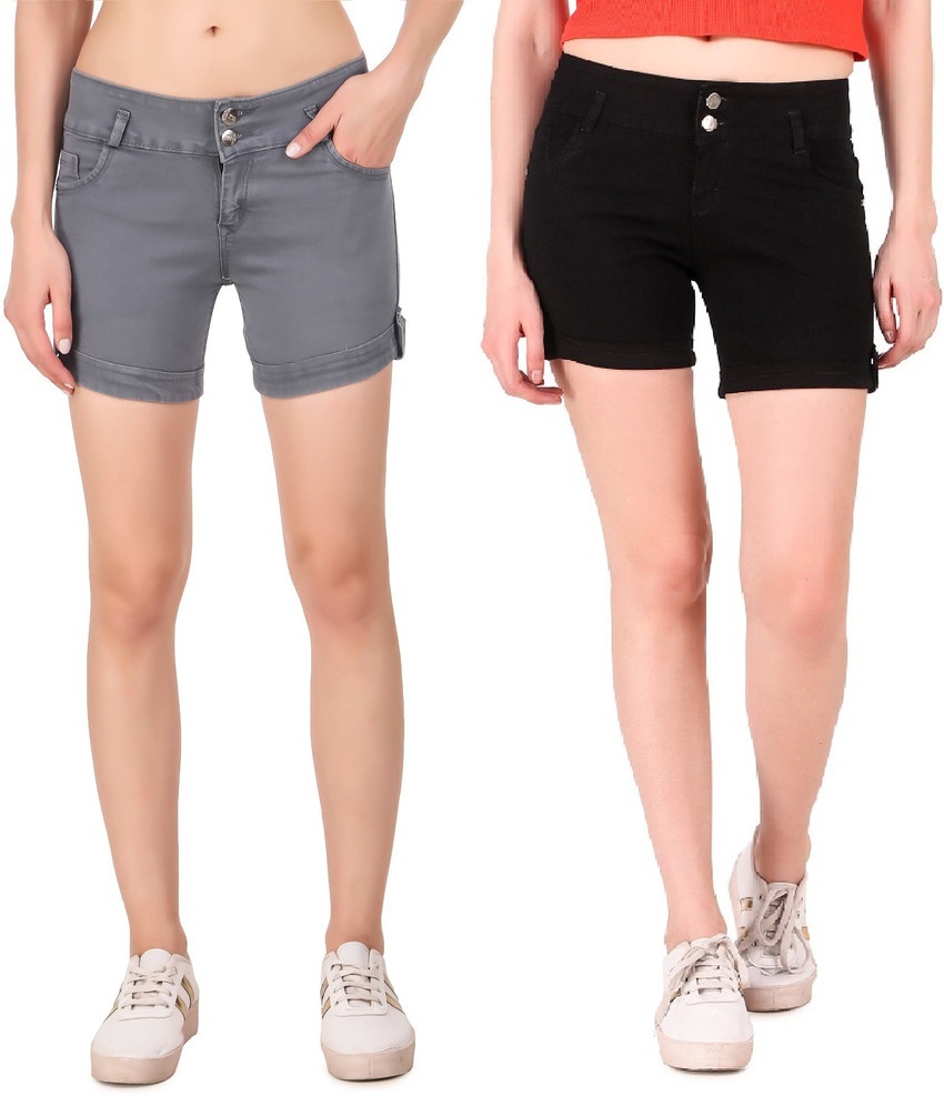 Girls Clubs Solid Women Denim Black Grey Denim Shorts Buy Girls Clubs Solid Women Denim Black Grey Denim Shorts Online at Best Prices in India Flipkart