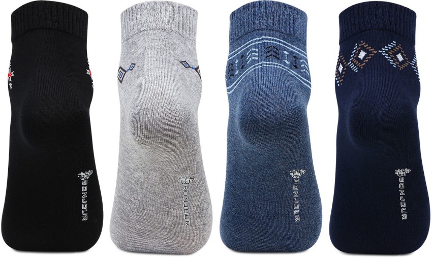 Bonjour Designer Office/Business/Formal Ankle Socks for Men - Pack Of 4