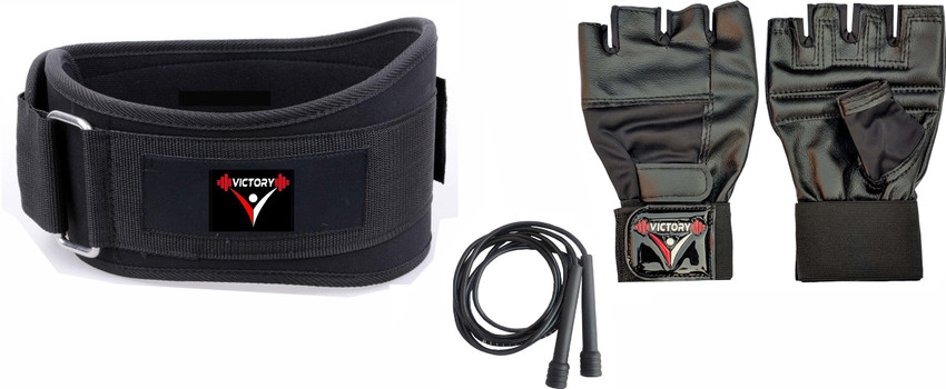 VICTORY Combo Gym Belt With Glove and Skipping Rope Weight Lifting Belt