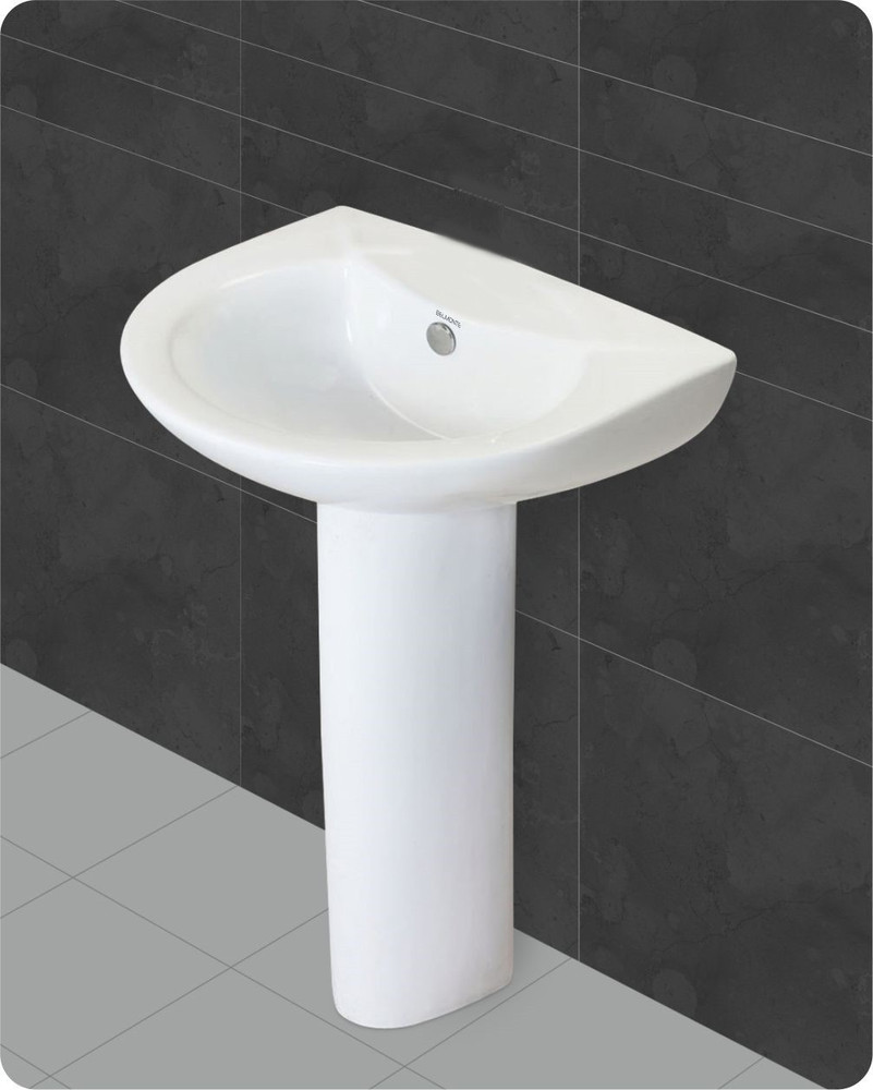 BM BELMONTE Ceramic Pedestal Wash Basin Royal 21 Inch x 18 Inch