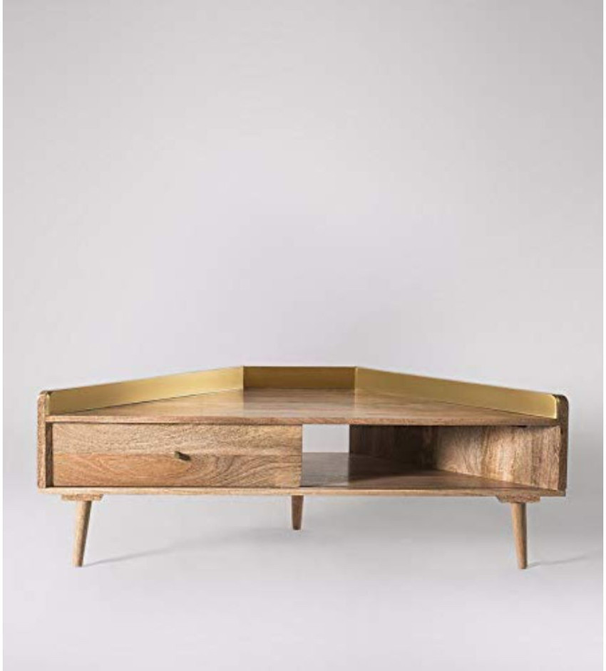 The kashth Light Brown Corner TV Stand Solid Wood Corner Table