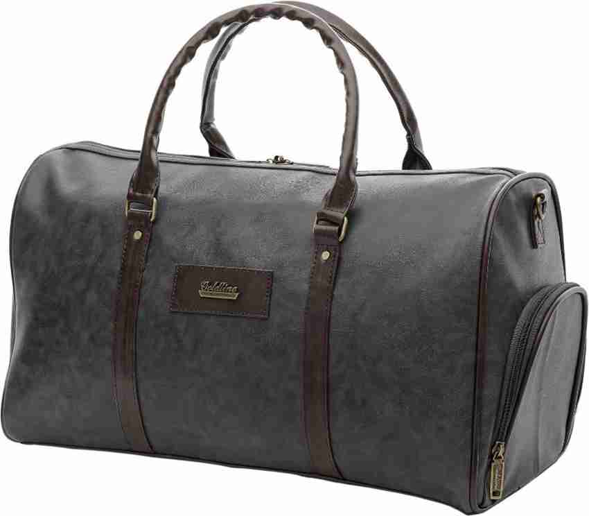 Grey leather duffle bag store