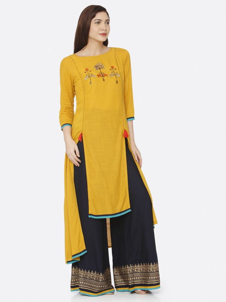 Autumnlane Kurta Set  Buy Autumnlane Aarya Raisin Embroidered Ruffled Suit  set Of 3 Online  Nykaa Fashion