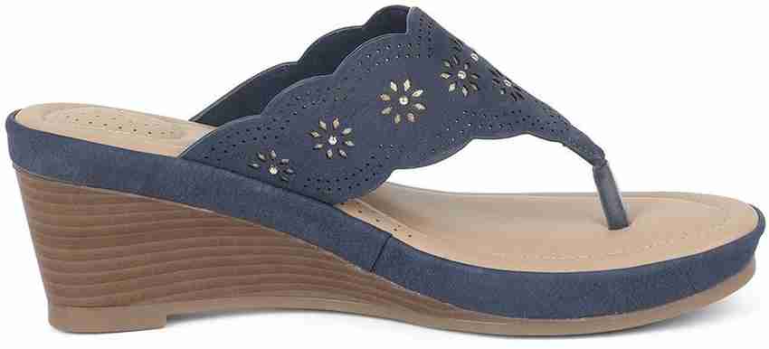 Navy blue wedge flip sale flops