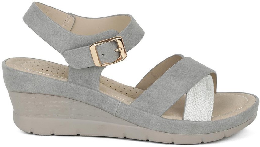 Womens grey best sale wedge sandals