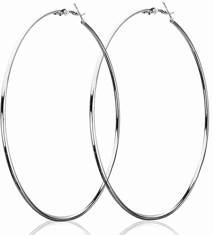 Mukart Big Hoop Large Size Circle Silver Fancy Earrings for Women and Girls  Metal Hoop Earring