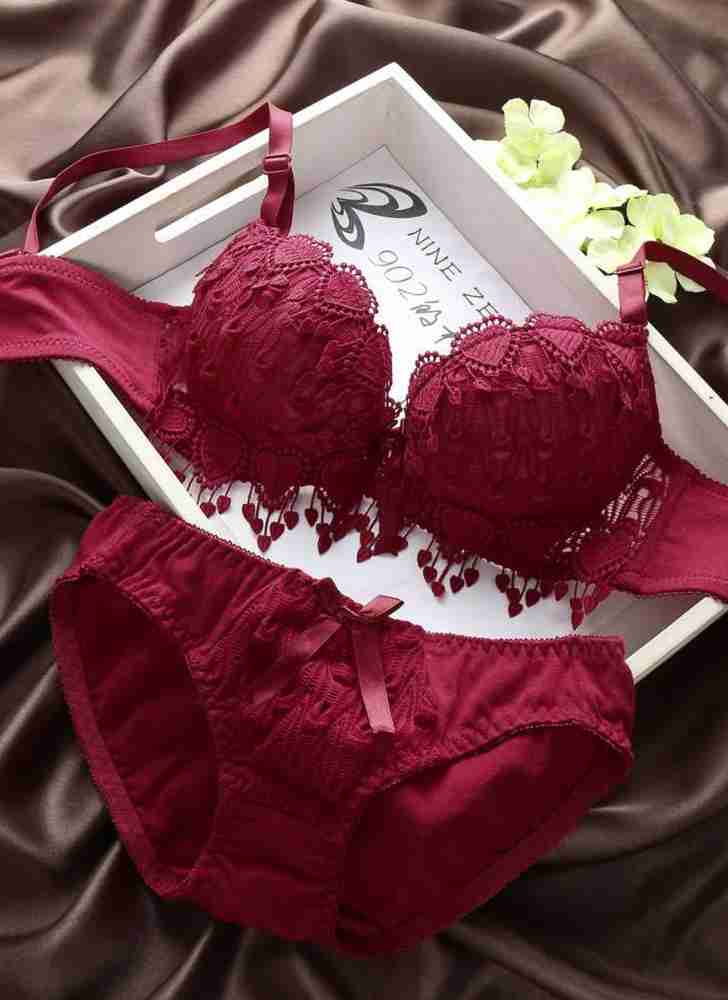 Buy Mrs Queen Lace Self Design Bra & Panty Set for Women (Maroon, 30) (Pack  of 1) (QUEEN011 PK 30 Q13) at