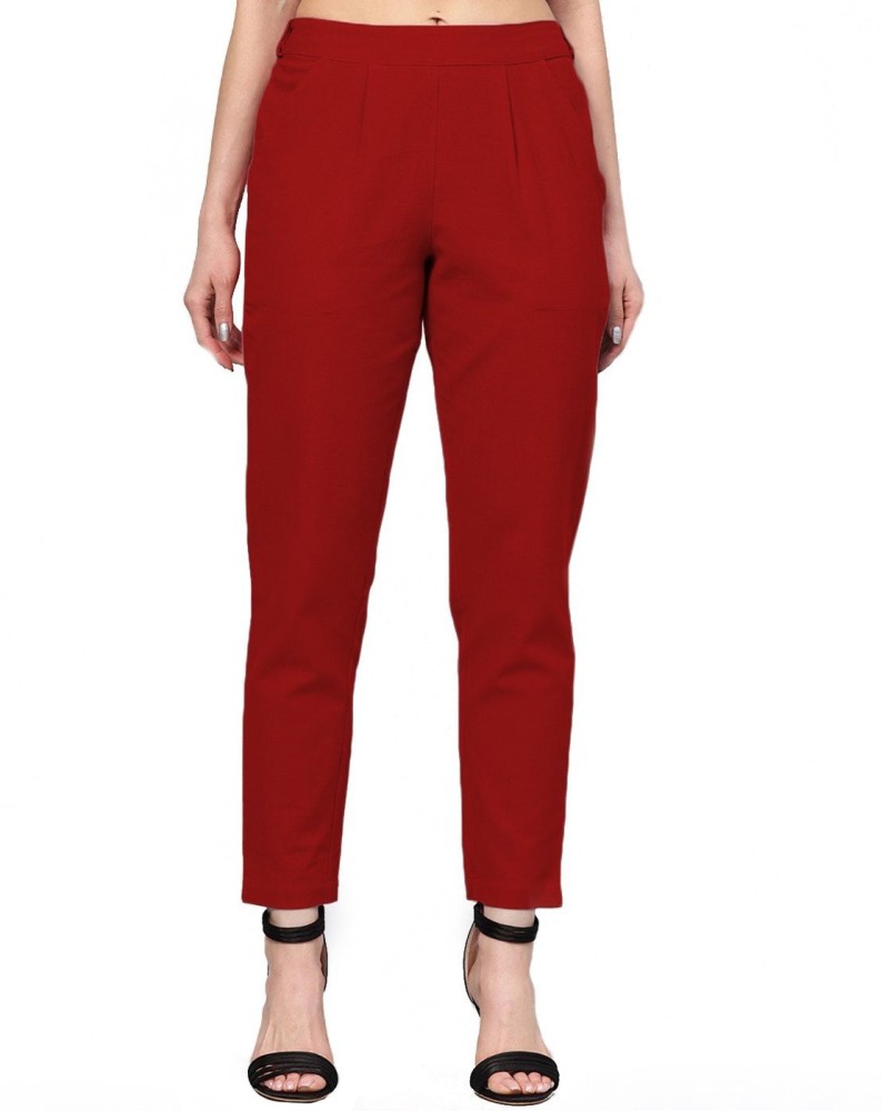 SHE COTTON STRECTH PANTS Slim Fit Women Red Trousers - Buy SHE