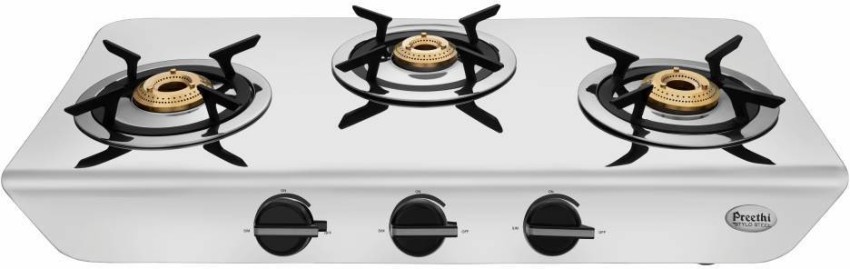 Preethi 3 burner gas outlet stove stainless steel