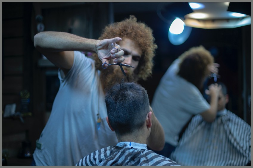 Men Hair Cutting In Salon Wall Poster Paper Print - Personalities