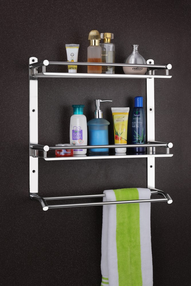 3 Layer Stainless Steel Wall Bathroom Shelves Silver/Gold