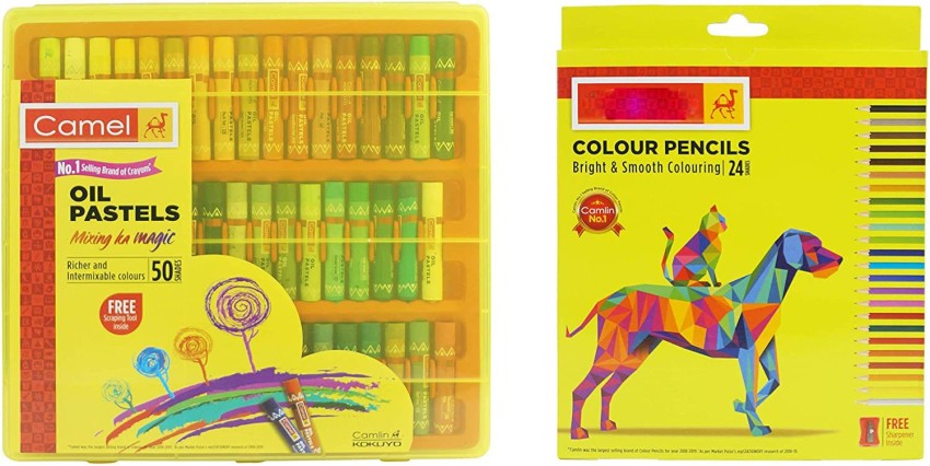 Camel Oil Pastel with Reusable Plastic Box - 50 Shades & Camel Drawing Kit  Combo