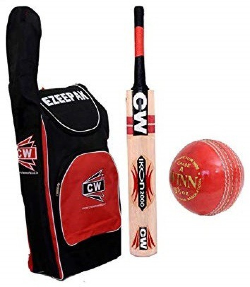 CW Boundary Cricket Kit 4 PC Leather Ball Backpack Bag Genuine Kashmir Willow Bat F/S Cricket Kit