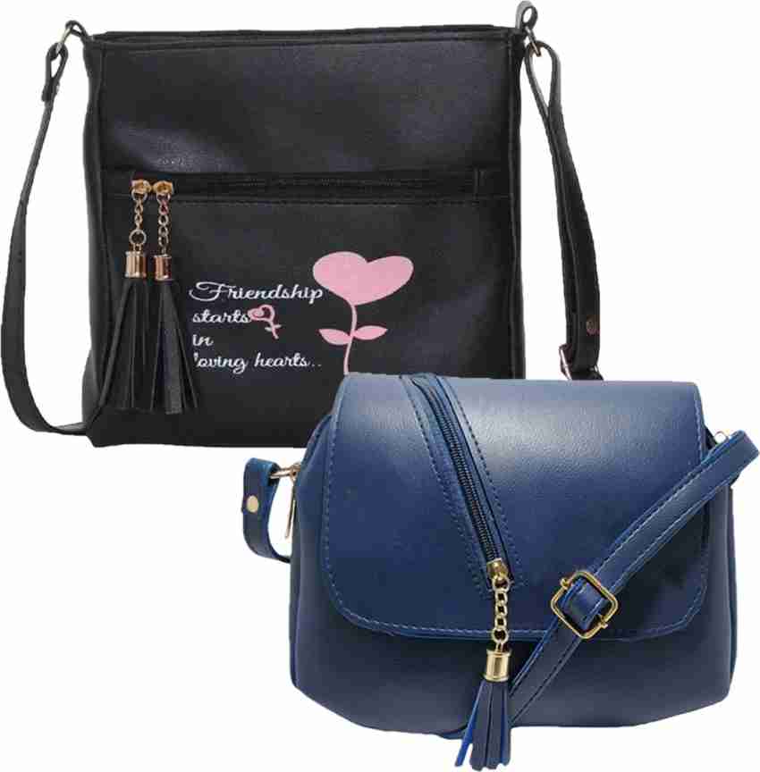 Sling Bag For Girls (Black-Blue)