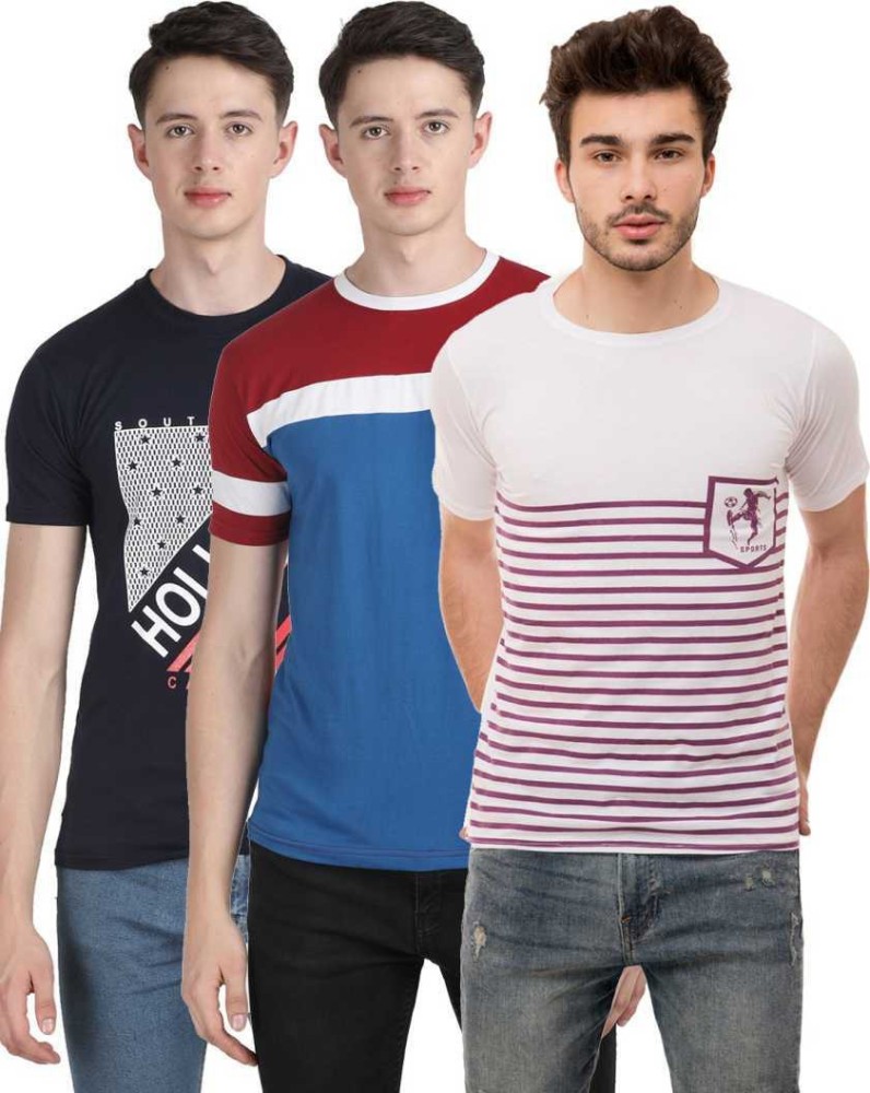 Ample Striped Men Round Neck Multicolor T-shirt
