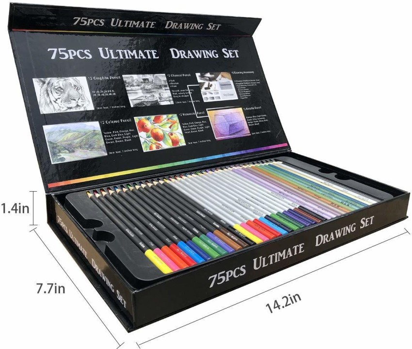 KALOUR Sketching Coloring Art Set - 38 Pieces Drawing Kit with Sketch Pencils,Colored Pencils,Charcoal,Marker,Eraser -Portable Zippered Travel Case