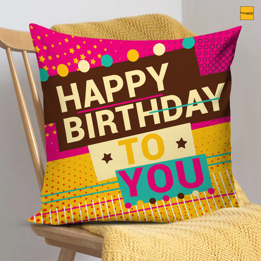TIED RIBBONS Happy Birthday Cushion Pillow Cover with Inner Filler