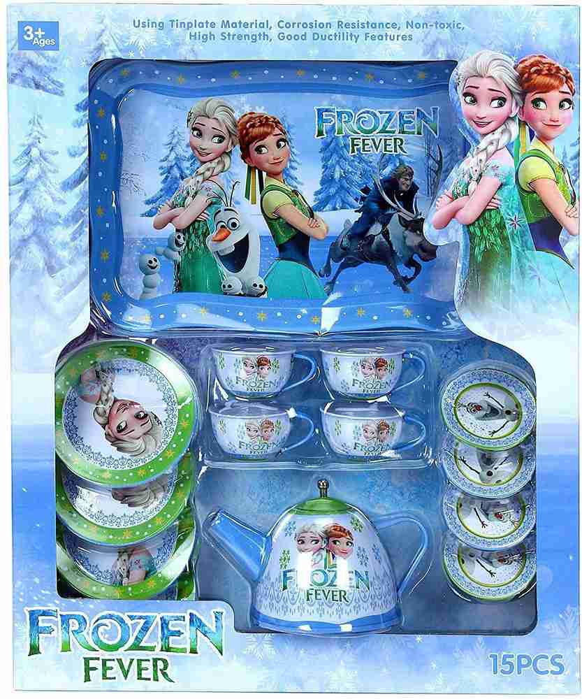 VikriDa 15 Pieces Frozen Tin Tea Role Play Toy Set for Kids
