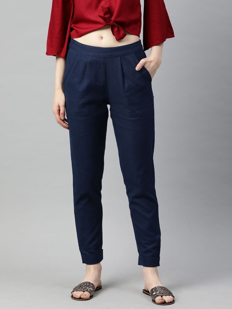 Buy Navy Blue Linen Elasticated Wide Leg Formal Trouser Online  FableStreet