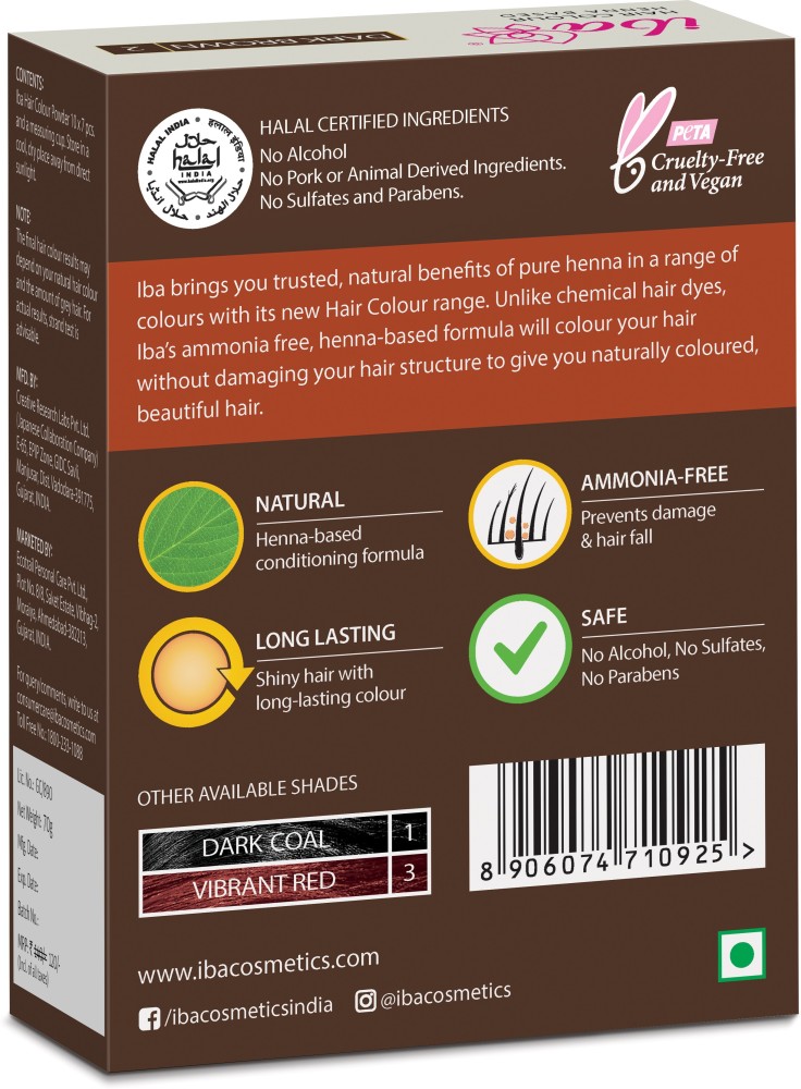 Buy Iba Hair Colour - Dark Coal, 70g (Pack of 3) | 100% Pure Henna Based  Powder Sachet | Naturally Coloured Hair & Long Lasting | Conditioning |  Reduced Hair fall &